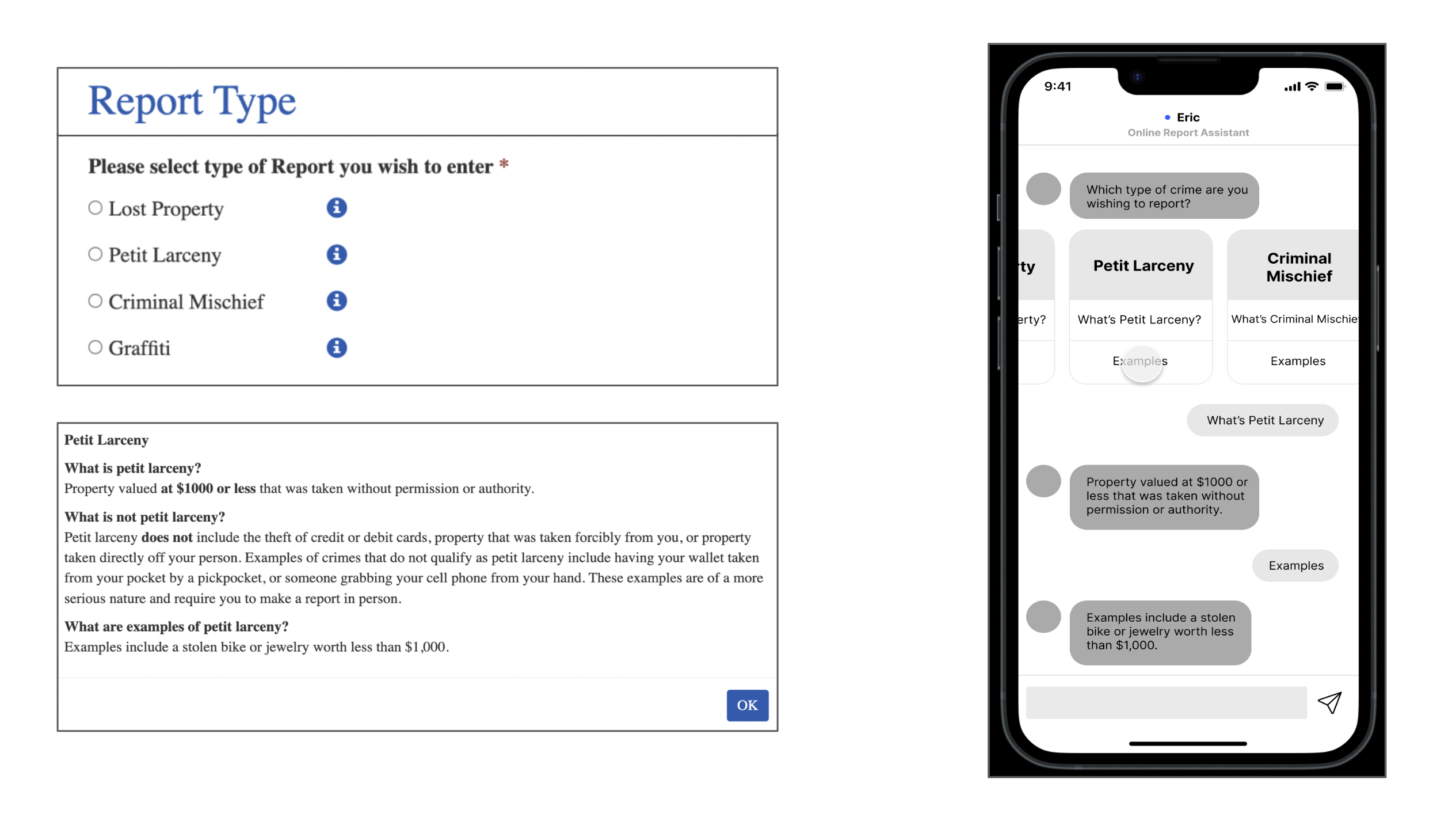 Crime type selection: NYPD site vs. chatbot